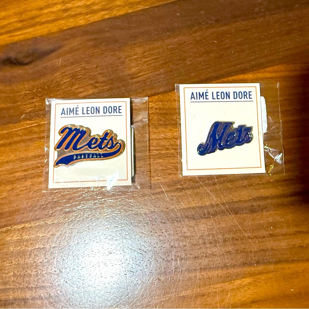 Aime Leon Dore Lot of 2 New York METS Metal Pins Collectibles New In Plastic